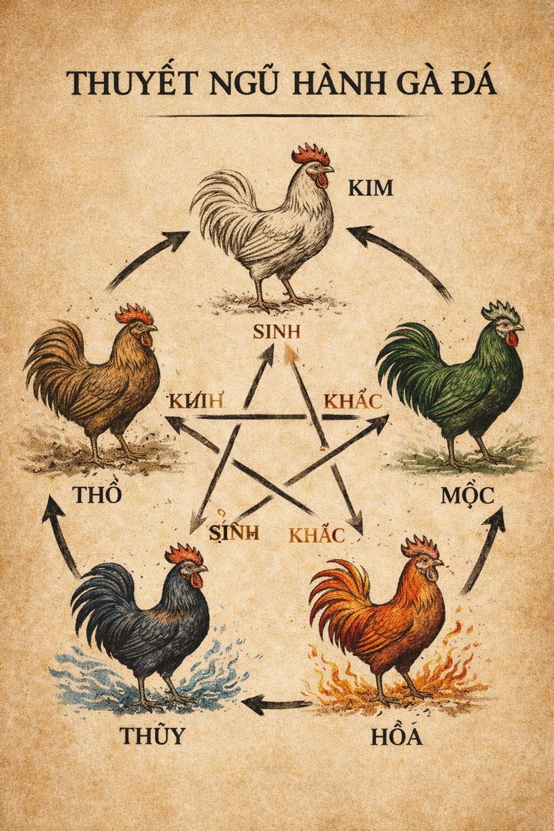 Thuyết ngũ hành gà đá 3 huyet ngu hanh ga da
