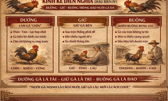 Luận Dưỡng, Giữ Và Buông Trong Đạo Nuôi Gà Đá 3 Rooster training strategies infographic