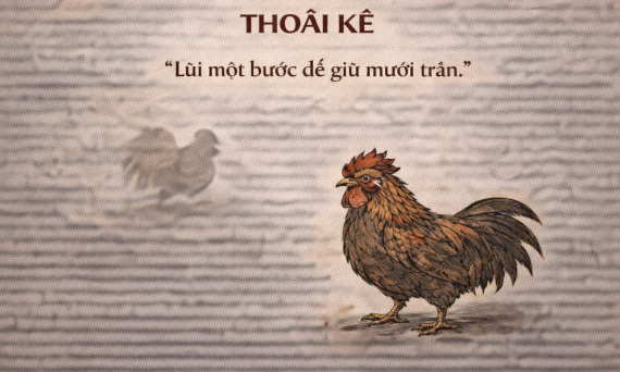 LUẬN THOÁI KÊ – LÙI MỘT BƯỚC ĐỂ GIỮ MƯỜI TRẬN 8 Rooster on aged parchment